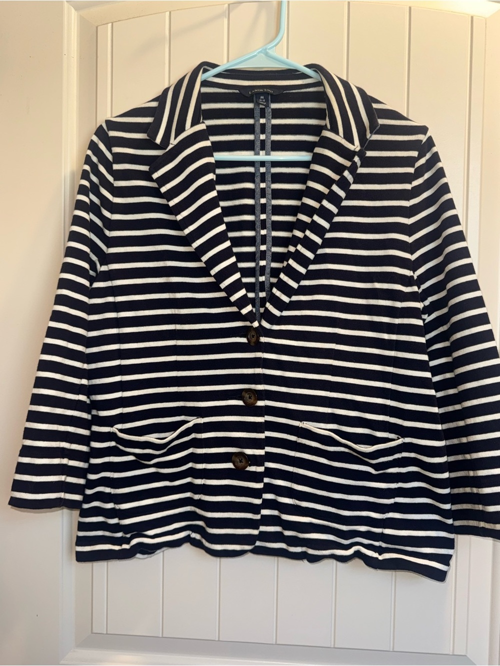 Lands' End Navy & White Striped Knit Blazer